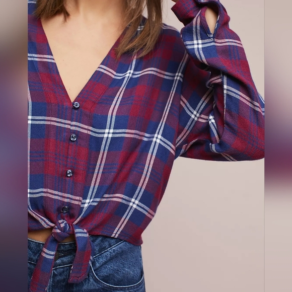Rails Sloane Plaid Tie Waist Button Up Shirt Red Blue Size Small - Picture 2 of 12